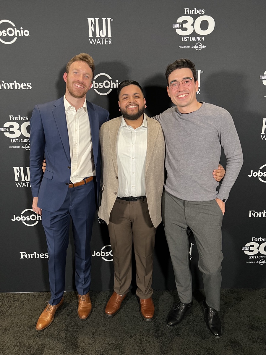 The three HEARTio cofounders at the Forbes 30 Under 30 list launch event