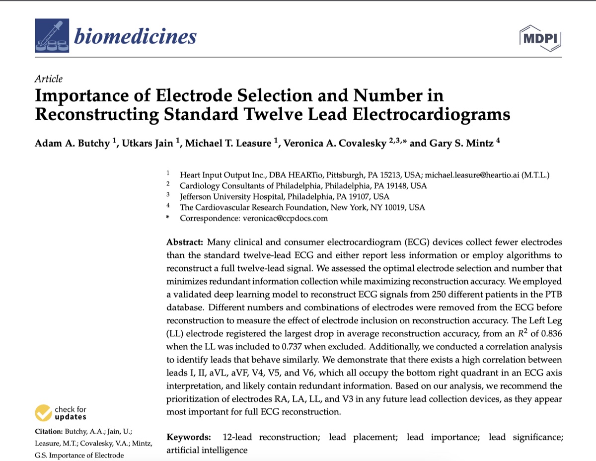 Title page of the Biomedicines article on reconstructing twelve-lead electrocardiograms